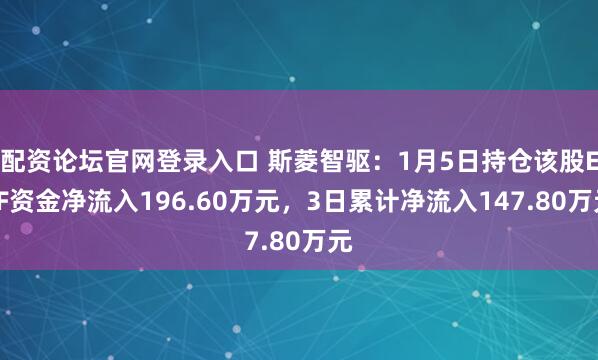 配资论坛官网登录入口 斯菱智驱：1月5日持仓该股ETF资金净流入196.60万元，3日累计净流入147.80万元